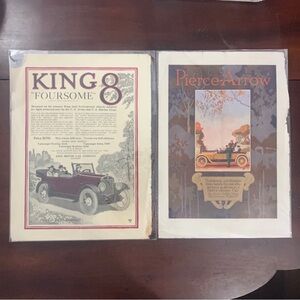 2 Antique 1910s Car Advertisements King 8 & Pierce-Arrow WWI Era